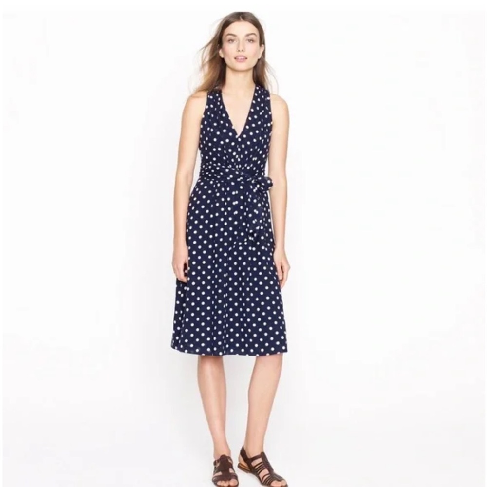 J. Crew Elinor Blue/White Polka Dot Sleeveless Sundress
